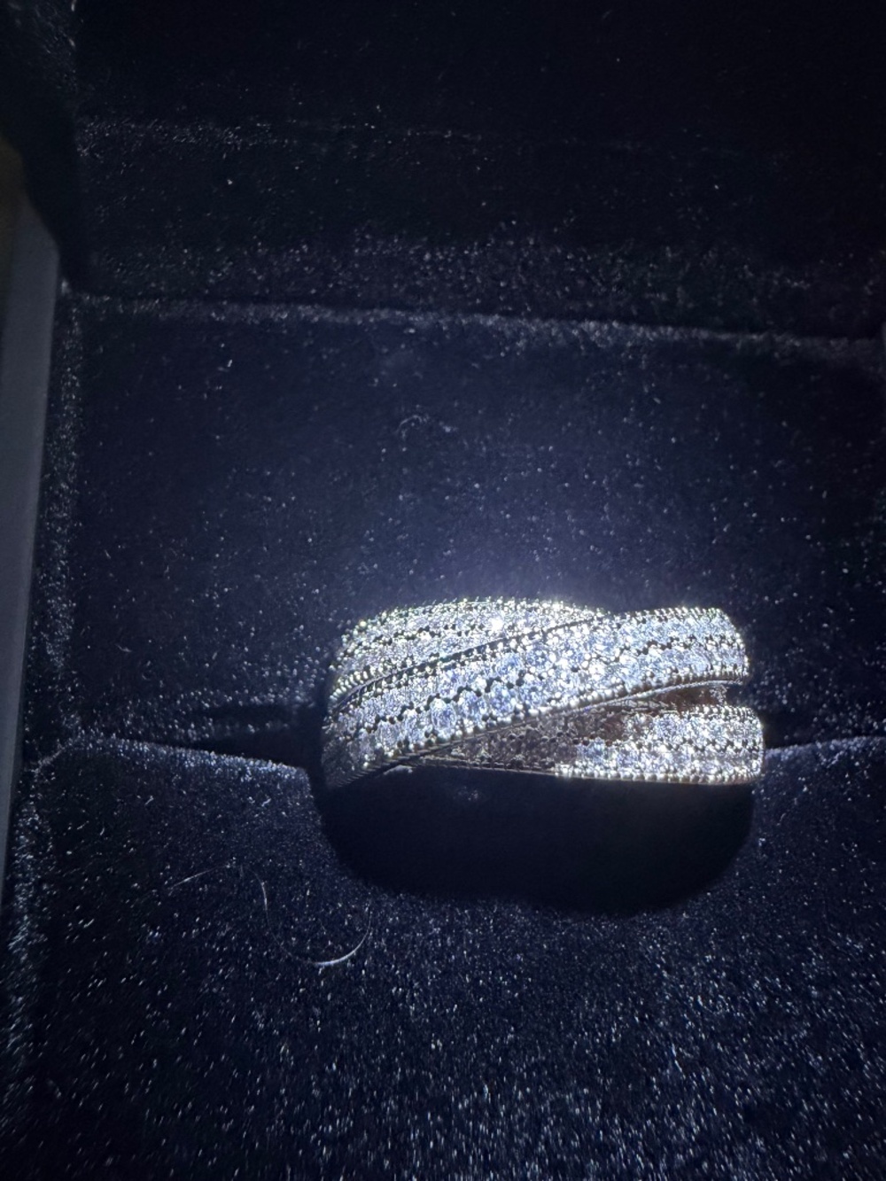 White Sapphire Crossover Ring: Pave Triple Twisted Band, 14kt White Gold/Silver